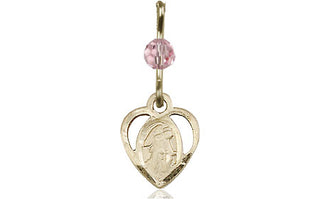 14kt Gold Guardian Angel Medal with a Light Rose bead Engraved Catholic Saint Jewelry