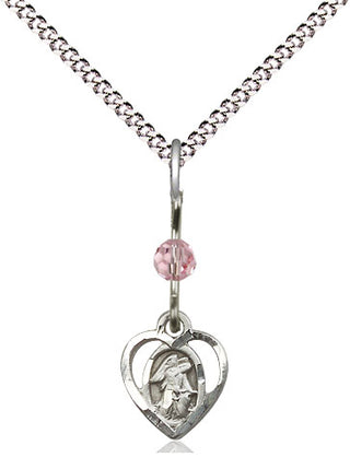 Sterling Silver Guardian Angel Medal | Light Rose bead Religious and Catholic Jewelry Engraved Catholic Saint Jewelry