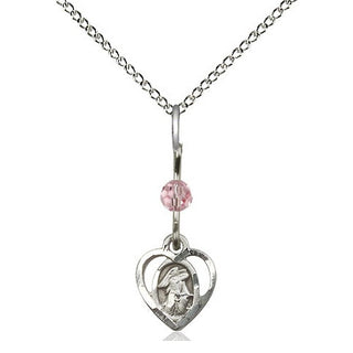 Sterling Silver Guardian Angel Medal | Light Rose bead Religious and Catholic Jewelry Engraved Catholic Saint Jewelry