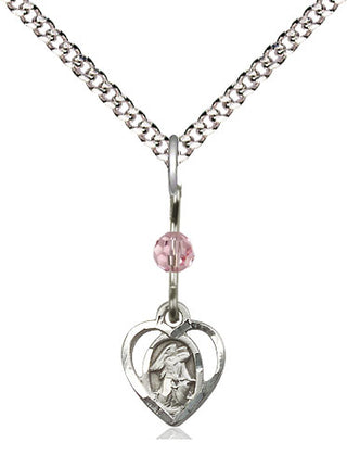 Sterling Silver Guardian Angel Medal | Light Rose bead Religious and Catholic Jewelry Engraved Catholic Saint Jewelry