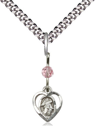 Sterling Silver Guardian Angel Medal | Light Rose bead Religious and Catholic Jewelry Engraved Catholic Saint Jewelry