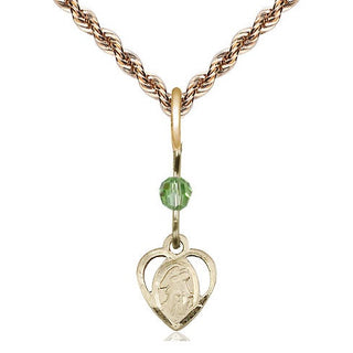 14kt Gold Filled Guardian Angel Medal | Peridot bead Religious and Catholic Jewelry Engraved Catholic Saint Jewelry