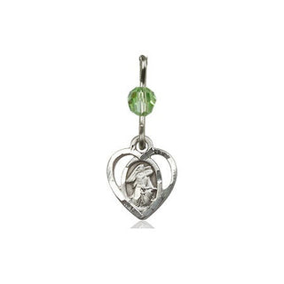 Sterling Silver Guardian Angel Medal with a Peridot bead Engraved Catholic Saint Jewelry