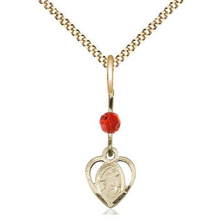 14kt Gold Filled Guardian Angel Medal | Ruby bead Religious and Catholic Jewelry Engraved Catholic Saint Jewelry