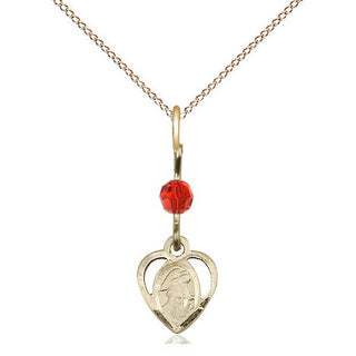 14kt Gold Filled Guardian Angel Medal | Ruby bead Religious and Catholic Jewelry Engraved Catholic Saint Jewelry