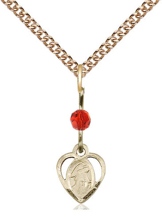 14kt Gold Filled Guardian Angel Medal | Ruby bead Religious and Catholic Jewelry Engraved Catholic Saint Jewelry