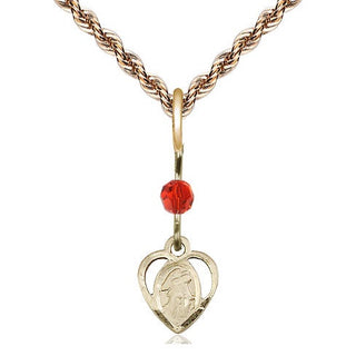 14kt Gold Filled Guardian Angel Medal | Ruby bead Religious and Catholic Jewelry Engraved Catholic Saint Jewelry