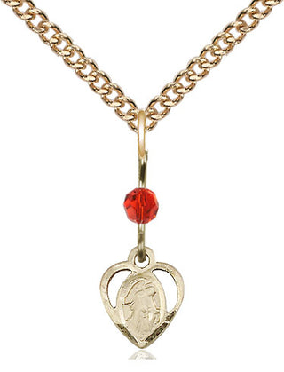14kt Gold Guardian Angel Medal with a Ruby bead Engraved Catholic Saint Jewelry