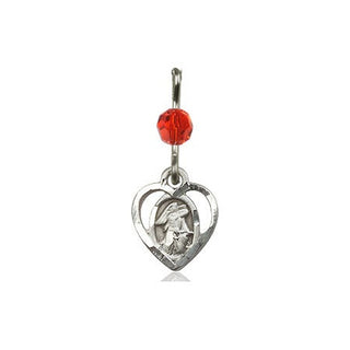 Sterling Silver Guardian Angel Medal with a Ruby bead Engraved Catholic Saint Jewelry
