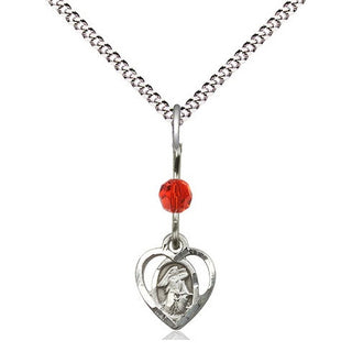 Sterling Silver Guardian Angel Medal | Ruby bead Religious and Catholic Jewelry Engraved Catholic Saint Jewelry