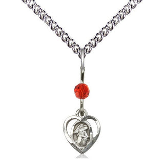 Sterling Silver Guardian Angel Medal | Ruby bead Religious and Catholic Jewelry Engraved Catholic Saint Jewelry