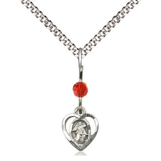 Sterling Silver Guardian Angel Medal | Ruby bead Religious and Catholic Jewelry Engraved Catholic Saint Jewelry