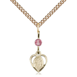 14kt Gold Guardian Angel Medal with a Rose bead Engraved Catholic Saint Jewelry