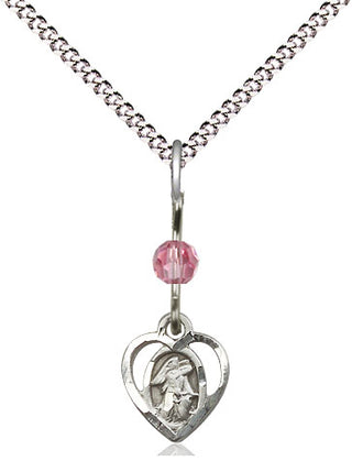 Sterling Silver Guardian Angel Medal | Rose bead Religious and Catholic Jewelry Engraved Catholic Saint Jewelry
