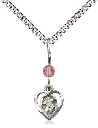 Sterling Silver Guardian Angel Medal | Rose bead Religious and Catholic Jewelry Engraved Catholic Saint Jewelry