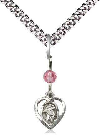 Sterling Silver Guardian Angel Medal | Rose bead Religious and Catholic Jewelry Engraved Catholic Saint Jewelry