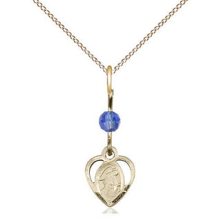 14kt Gold Filled Guardian Angel Medal | Sapphire bead Religious and Catholic Jewelry Engraved Catholic Saint Jewelry