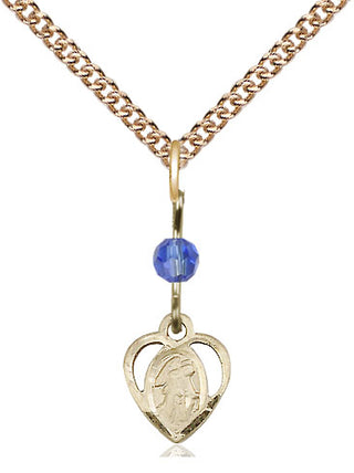 14kt Gold Filled Guardian Angel Medal | Sapphire bead Religious and Catholic Jewelry Engraved Catholic Saint Jewelry