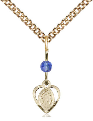 14kt Gold Filled Guardian Angel Medal | Sapphire bead Religious and Catholic Jewelry Engraved Catholic Saint Jewelry