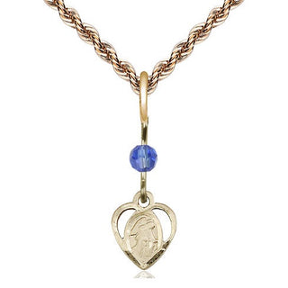 14kt Gold Guardian Angel Medal with a Sapphire bead Engraved Catholic Saint Jewelry