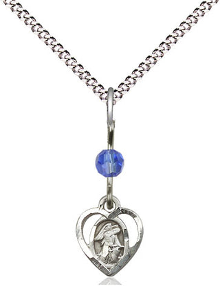 Sterling Silver Guardian Angel Medal | Sapphire bead Religious and Catholic Jewelry Engraved Catholic Saint Jewelry