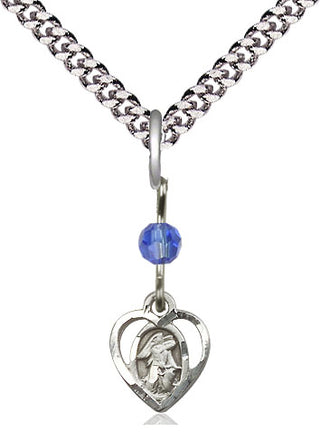Sterling Silver Guardian Angel Medal | Sapphire bead Religious and Catholic Jewelry Engraved Catholic Saint Jewelry