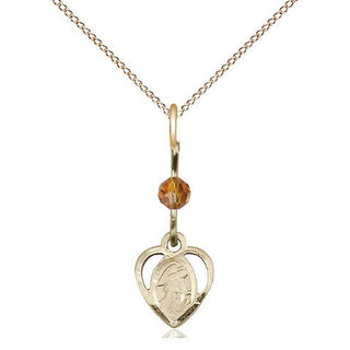 14kt Gold Guardian Angel Medal with a Topaz bead Engraved Catholic Saint Jewelry