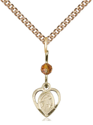 14kt Gold Guardian Angel Medal with a Topaz bead Engraved Catholic Saint Jewelry