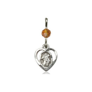Sterling Silver Guardian Angel Medal with a Topaz bead Engraved Catholic Saint Jewelry