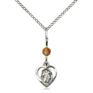 Sterling Silver Guardian Angel Medal | Topaz bead Religious and Catholic Jewelry Engraved Catholic Saint Jewelry