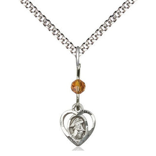 Sterling Silver Guardian Angel Medal | Topaz bead Religious and Catholic Jewelry Engraved Catholic Saint Jewelry