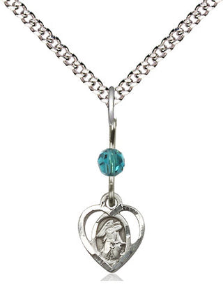 Sterling Silver Guardian Angel Medal | Zircon bead Religious and Catholic Jewelry Engraved Catholic Saint Jewelry