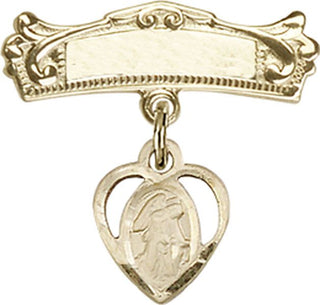 14kt Gold Badge Pin Heart / Guardian Angel Baby Badge - Engravable