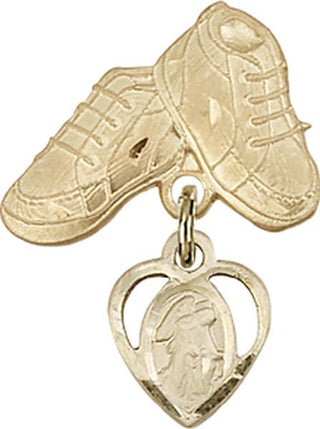14kt Gold Baby Boots Heart / Guardian Angel Baby Badge - Engravable