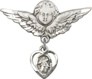 Sterling Silver Large Angel w/Wings Heart / Guardian Angel Baby Badge - Engravable