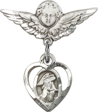 Sterling Silver Small Angel w/Wings Heart / Guardian Angel Baby Badge - Engravable
