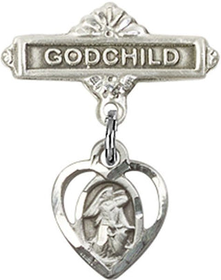 Sterling Silver Godchild Heart / Guardian Angel Baby Badge - Engravable