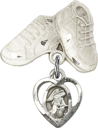 Sterling Silver Baby Boots Heart / Guardian Angel Baby Badge - Engravable