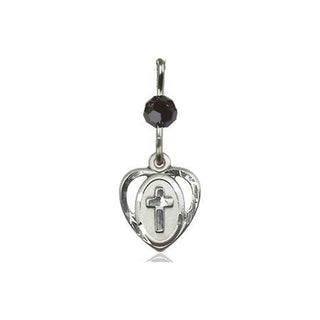 Sterling Silver Heart Cross Medal with a Black bead Engraved Catholic Saint Jewelry