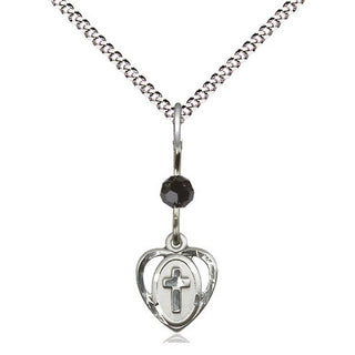 Sterling Silver Heart Cross Medal | Black bead Religious and Catholic Jewelry Engraved Catholic Saint Jewelry
