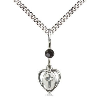 Sterling Silver Heart Cross Medal | Black bead Religious and Catholic Jewelry Engraved Catholic Saint Jewelry