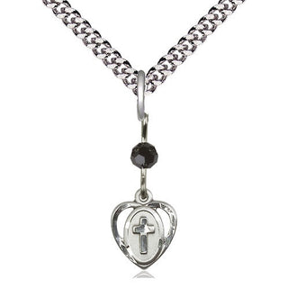 Sterling Silver Heart Cross Medal | Black bead Religious and Catholic Jewelry Engraved Catholic Saint Jewelry