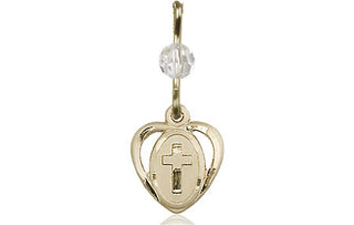 14kt Gold Filled Heart Cross Medal with a Crystal bead Engraved Catholic Saint Jewelry