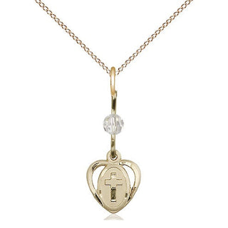 14kt Gold Filled Heart Cross Medal | Crystal bead Religious and Catholic Jewelry Engraved Catholic Saint Jewelry