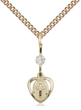 14kt Gold Filled Heart Cross Medal | Crystal bead Religious and Catholic Jewelry Engraved Catholic Saint Jewelry