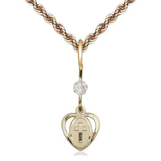 14kt Gold Filled Heart Cross Medal | Crystal bead Religious and Catholic Jewelry Engraved Catholic Saint Jewelry