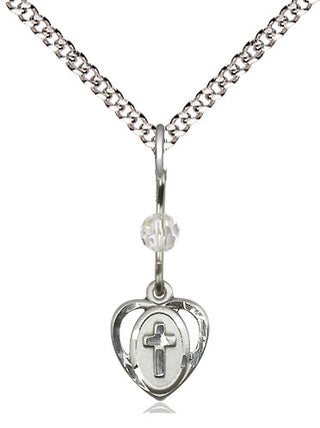 Sterling Silver Heart Cross Medal | Crystal bead Religious and Catholic Jewelry Engraved Catholic Saint Jewelry