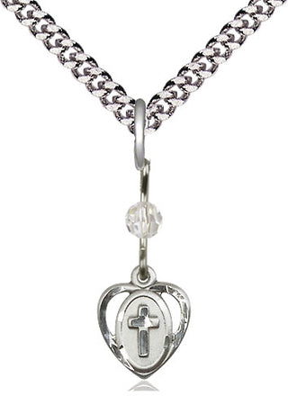 Sterling Silver Heart Cross Medal | Crystal bead Religious and Catholic Jewelry Engraved Catholic Saint Jewelry
