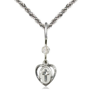 Sterling Silver Heart Cross Medal | Crystal bead Religious and Catholic Jewelry Engraved Catholic Saint Jewelry