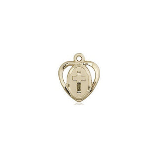 14kt Gold Filled Heart Cross Medal Engraved Catholic Saint Jewelry